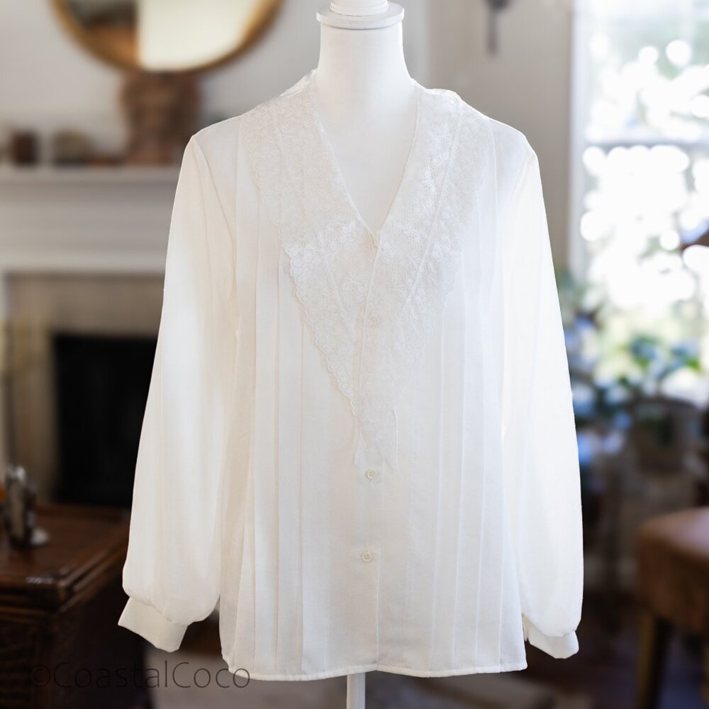 Southern Lady 15/16 Blouse White Romantic Lace Cottagecore Victorian Prairie - Picture 3 of 14